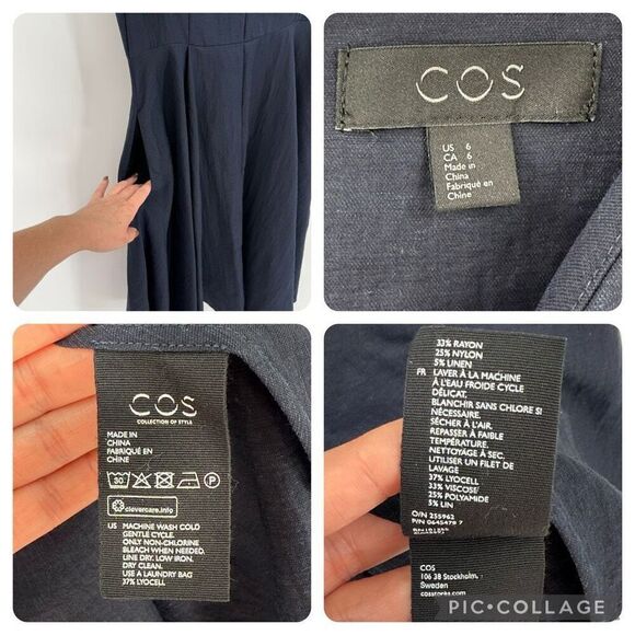 COS Lyocell Linen Sleeveless Fit & Flare Knee Length Dress Navy Blue Women 6 - Picture 8 of 8